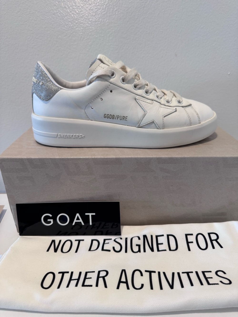 Golden Goose GGDB PURE-STAR White Glitter Leather Sneakers size 36